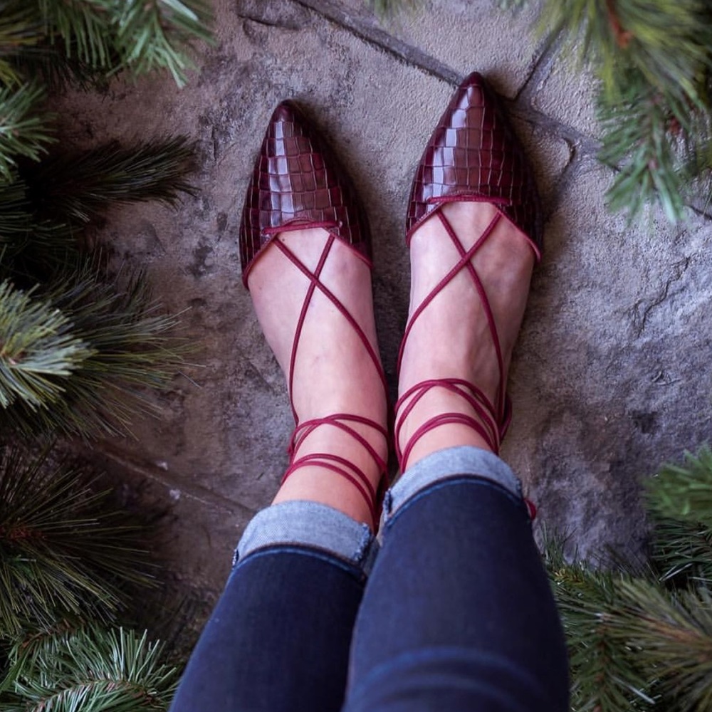 Red Wine Ghillie Lace Up D'orsay Leather Flat - Picture 6 of 6